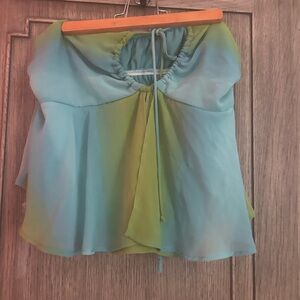 Chiffon Off-Shoulder Top in Blue and Green